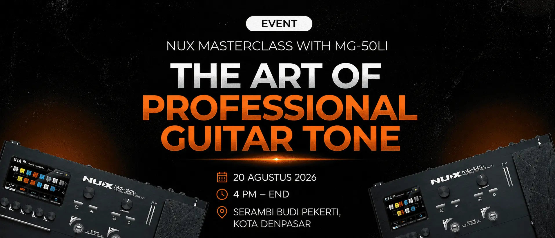 NUX MG-50Li Masterclass The Art of Professional Guitar Tone di Serambi Budi Pekerti Bali featuring Ginda Bestari, Donnie Lesmana, Sony Ismail, and Sugix Anantra