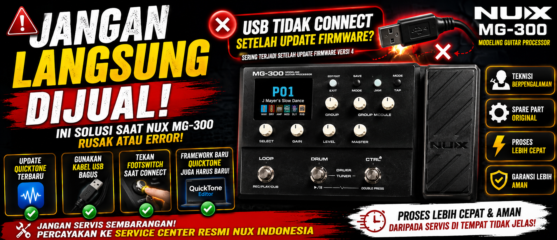Jangan Langsung Jual! Ini Solusi Saat Multi Effect NUX MG-300 Rusak atau Error Setelah Update